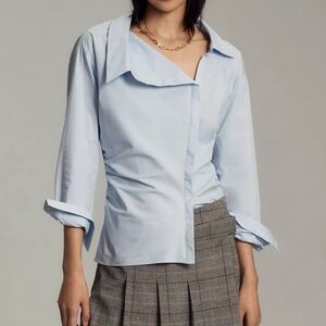 Maeve Light Blue Asymmetrical Collared Blouse